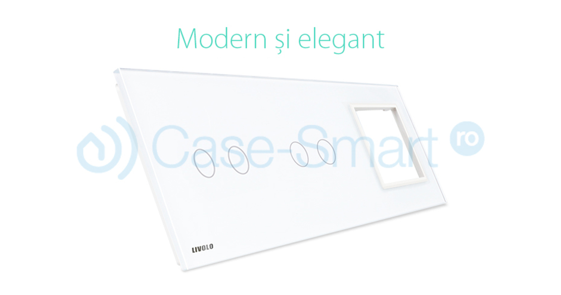 Panou intrerupator dublu+dublu+ priza Livolo din sticla, alb