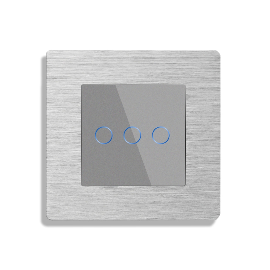 Intrerupator Triplu cu Touch din Sticla si Rama de Aluminiu LUXION, Protocol ZigBee, gri