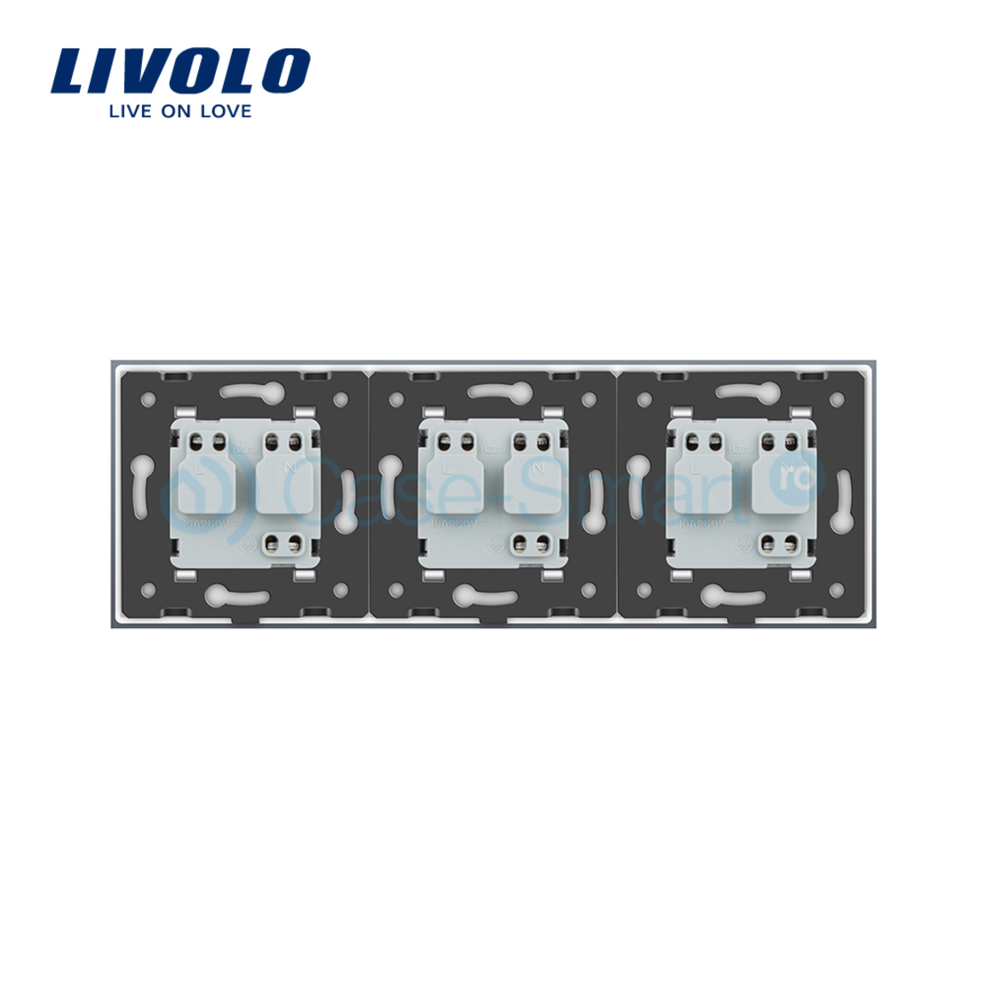 Priza tripla Livolo cu rama din sticla, alb