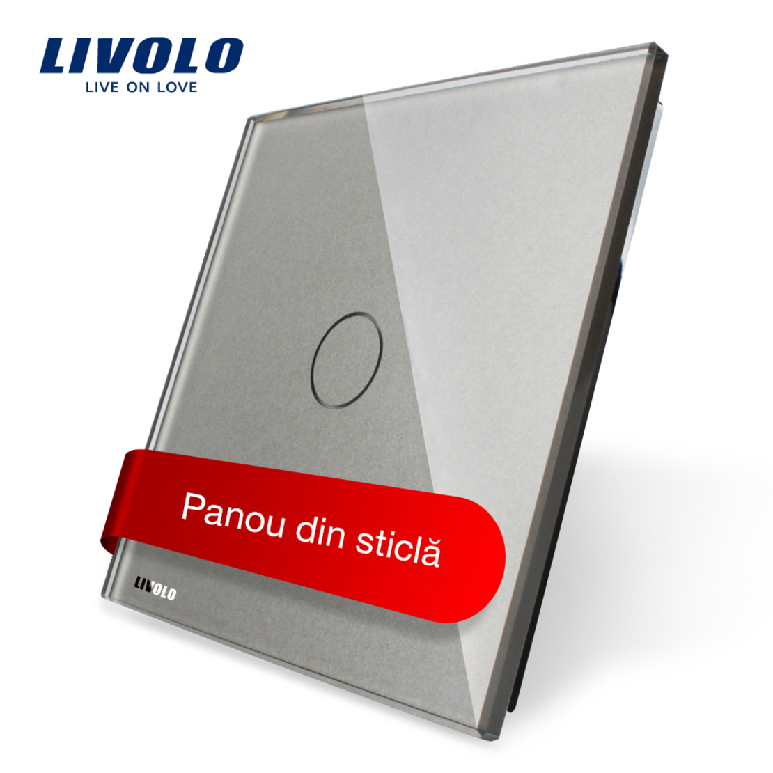 Panou intrerupator simplu cu touch Livolo din sticla, gri