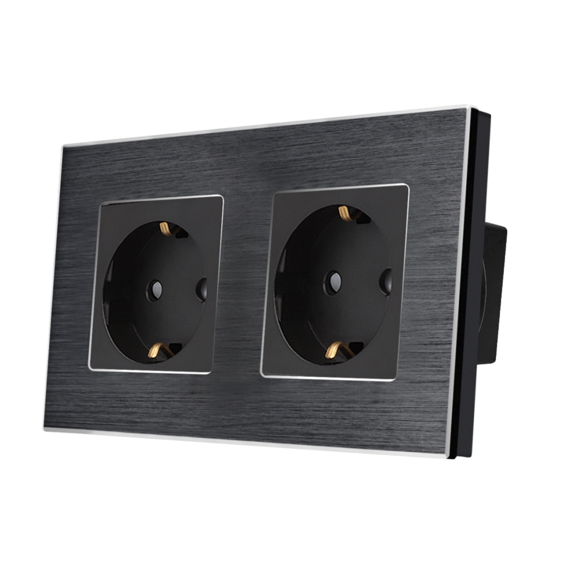 Priza Dubla LUXION cu rama din aluminiu, negru