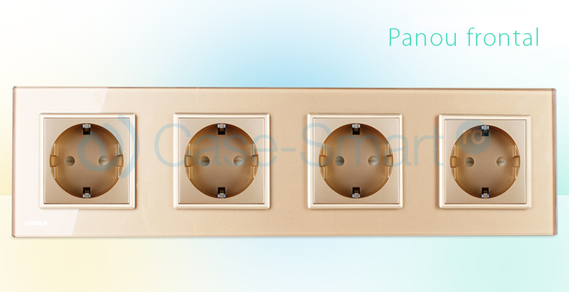 Priza cvadrupla Livolo cu rama din sticla, auriu