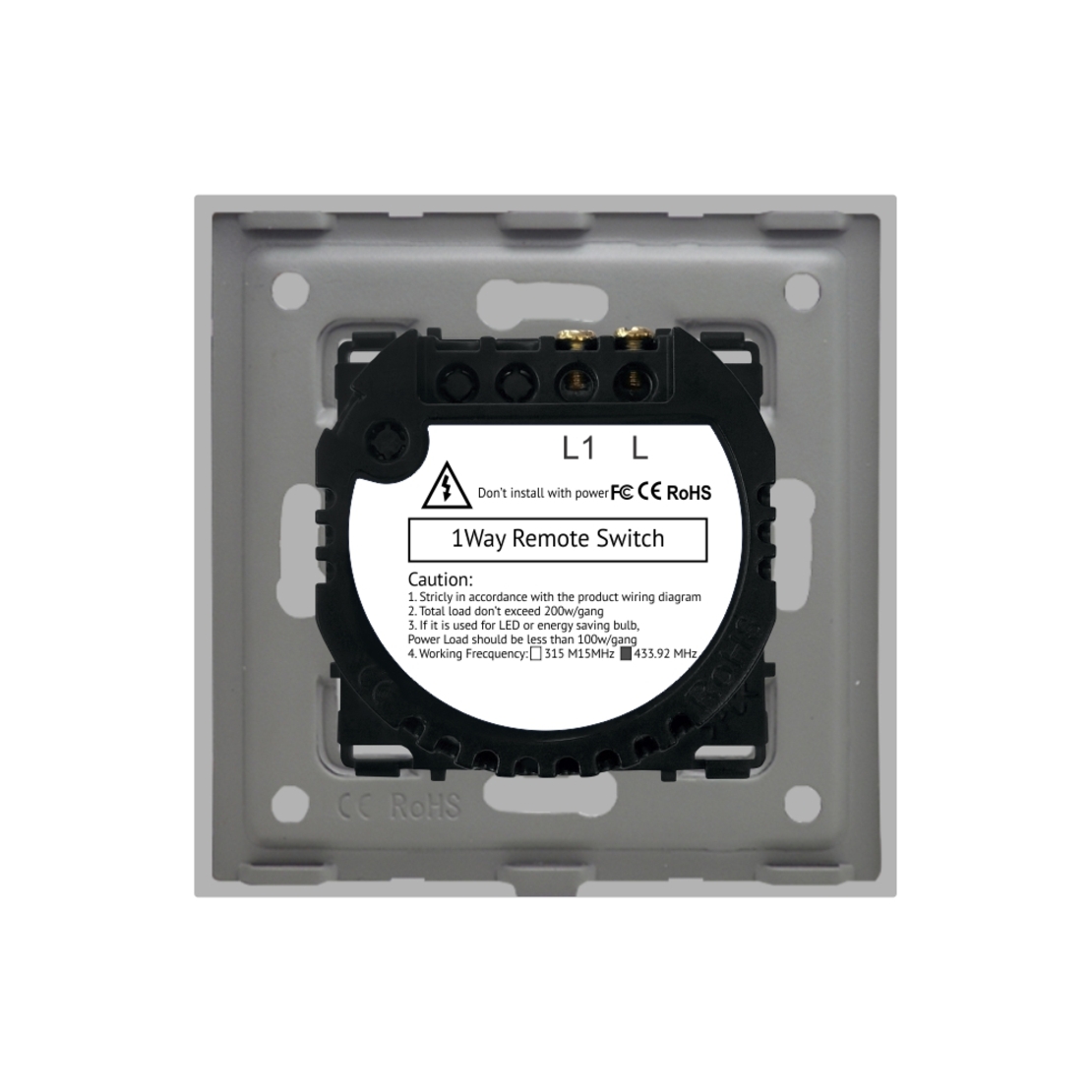 Intrerupator Simplu RF433 cu Touch din Sticla LUXION, gri