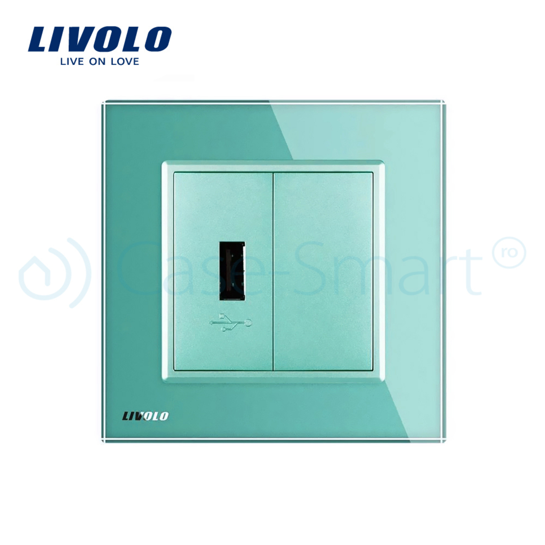 Priza USB Livolo cu rama din sticla, verde
