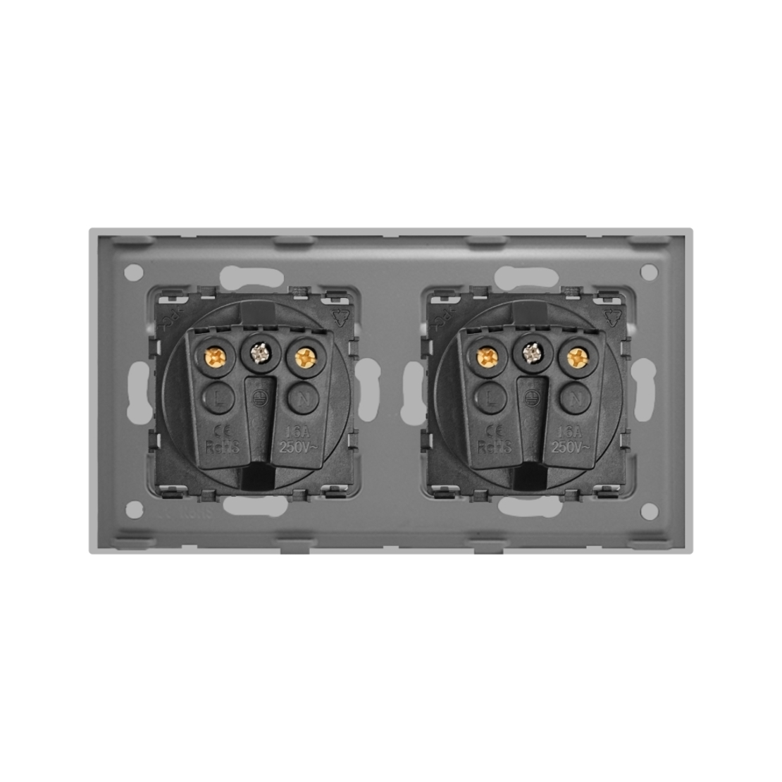 Priza Dubla cu Rama din Sticla LUXION, gri