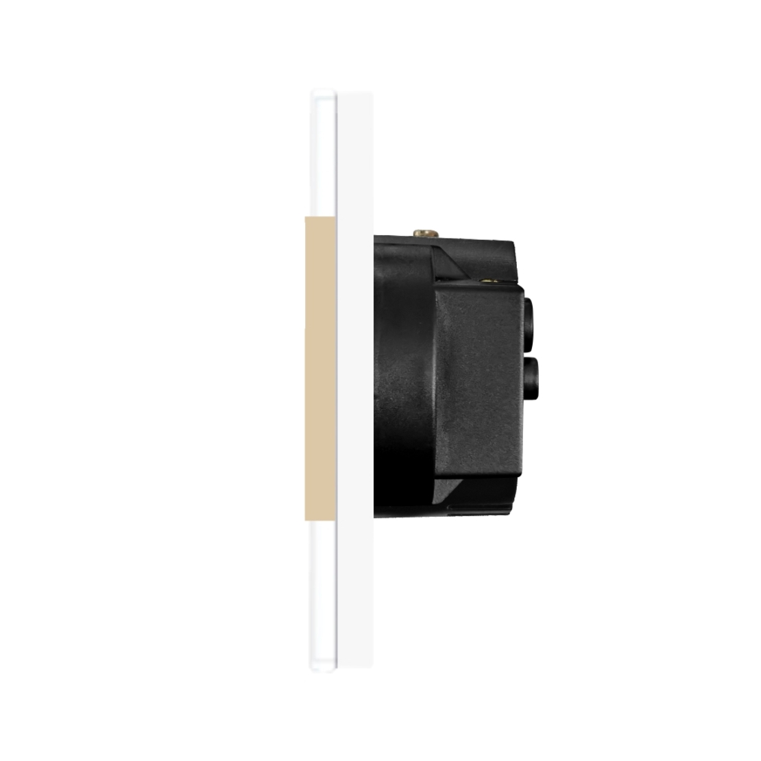 Intrerupator Simplu Cap Scara / Cruce + Priza cu Rama din Sticla LUXION, Serie A, auriu