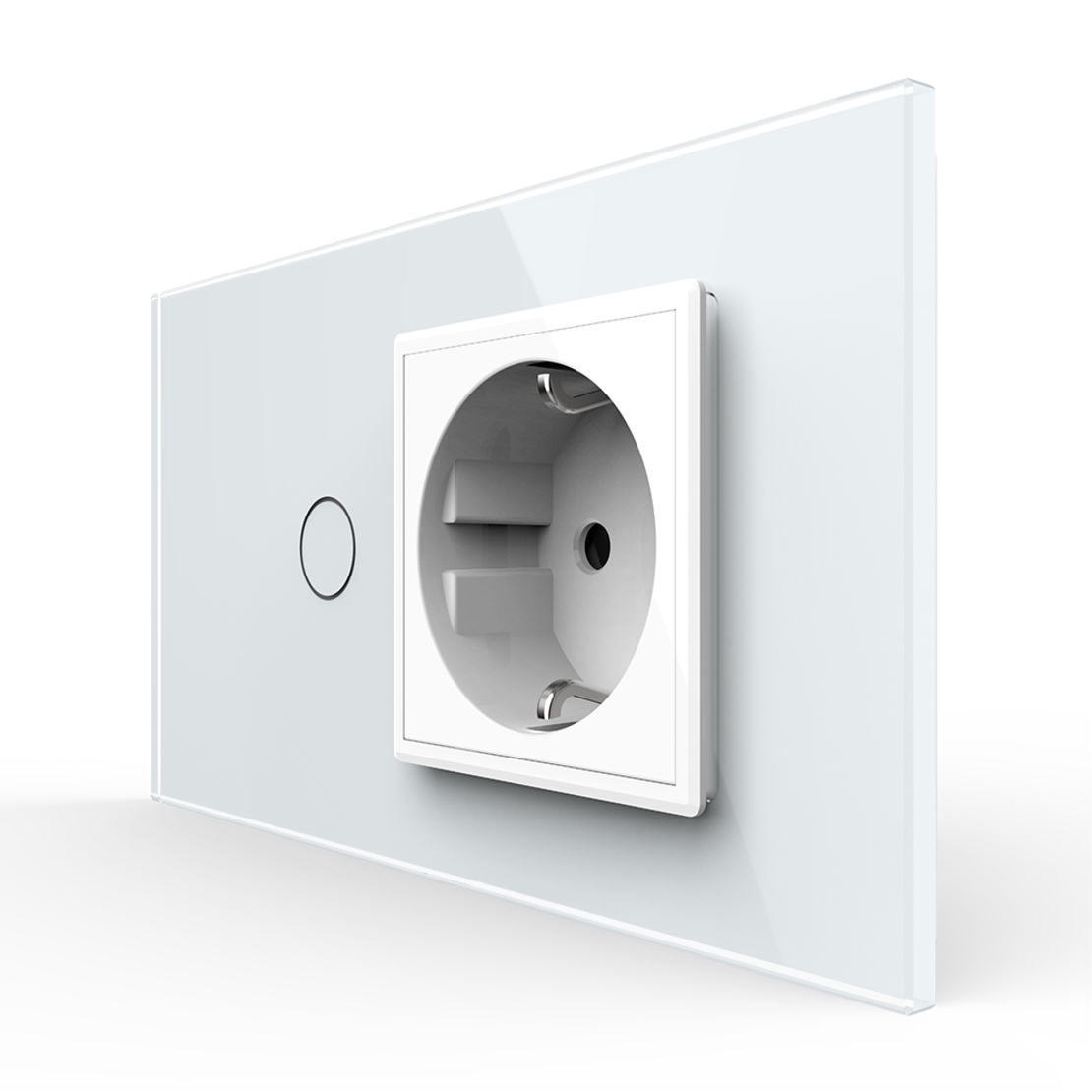 Intrerupator Simplu + Priza LIVOLO cu Rama Din Sticla, Standard Italian, 4M, alb