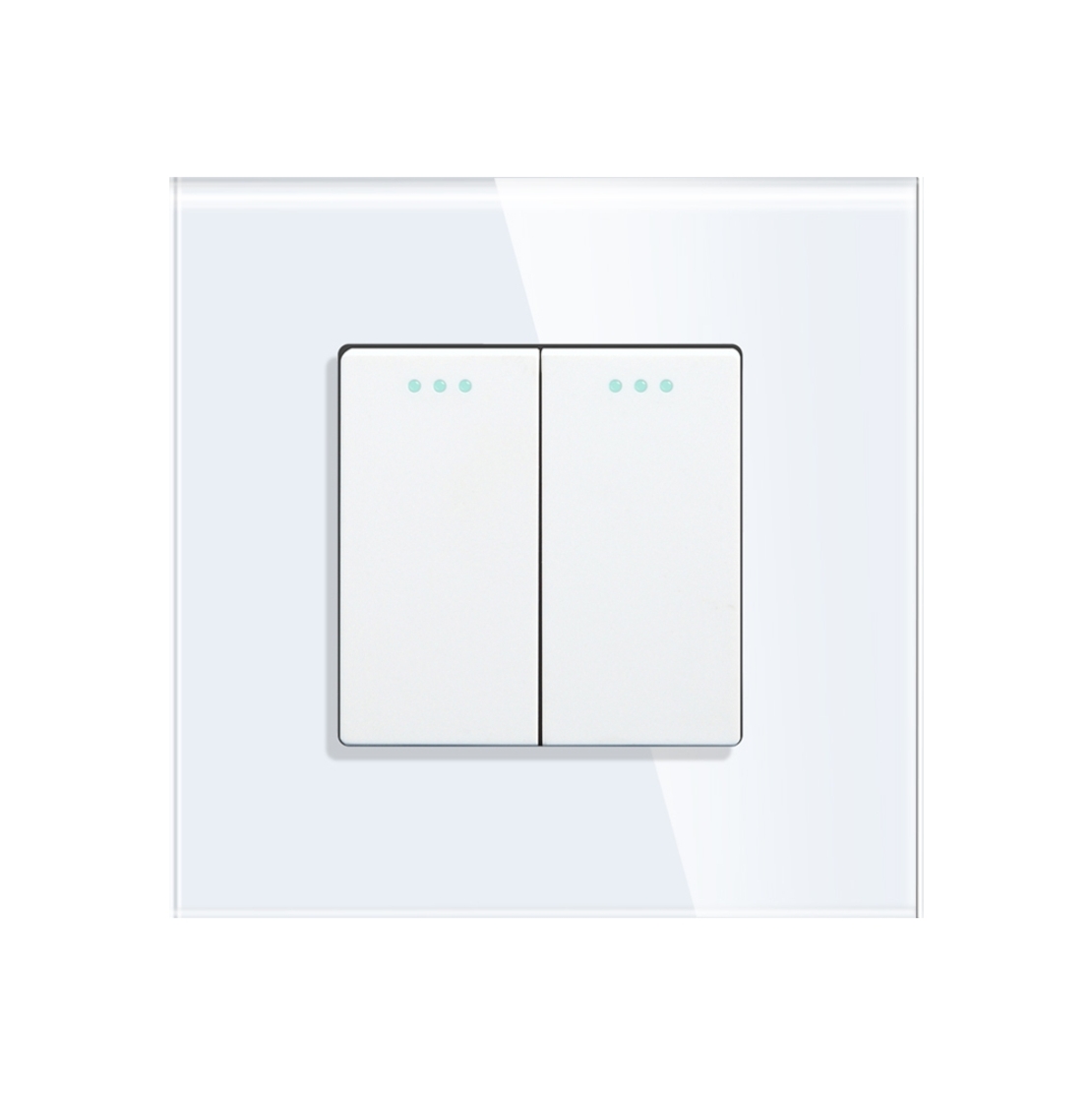 Intrerupator Dublu Mecanic cu Reset / Revenire LUXION cu Rama din Sticla, alb