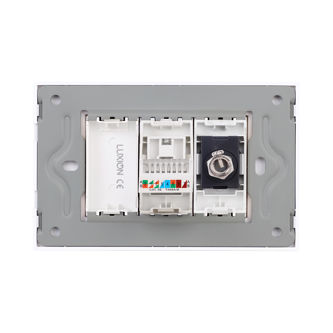 Priza TV + Internet cu Rama din Sticla LUXION, Standard Italian, 3M, alb