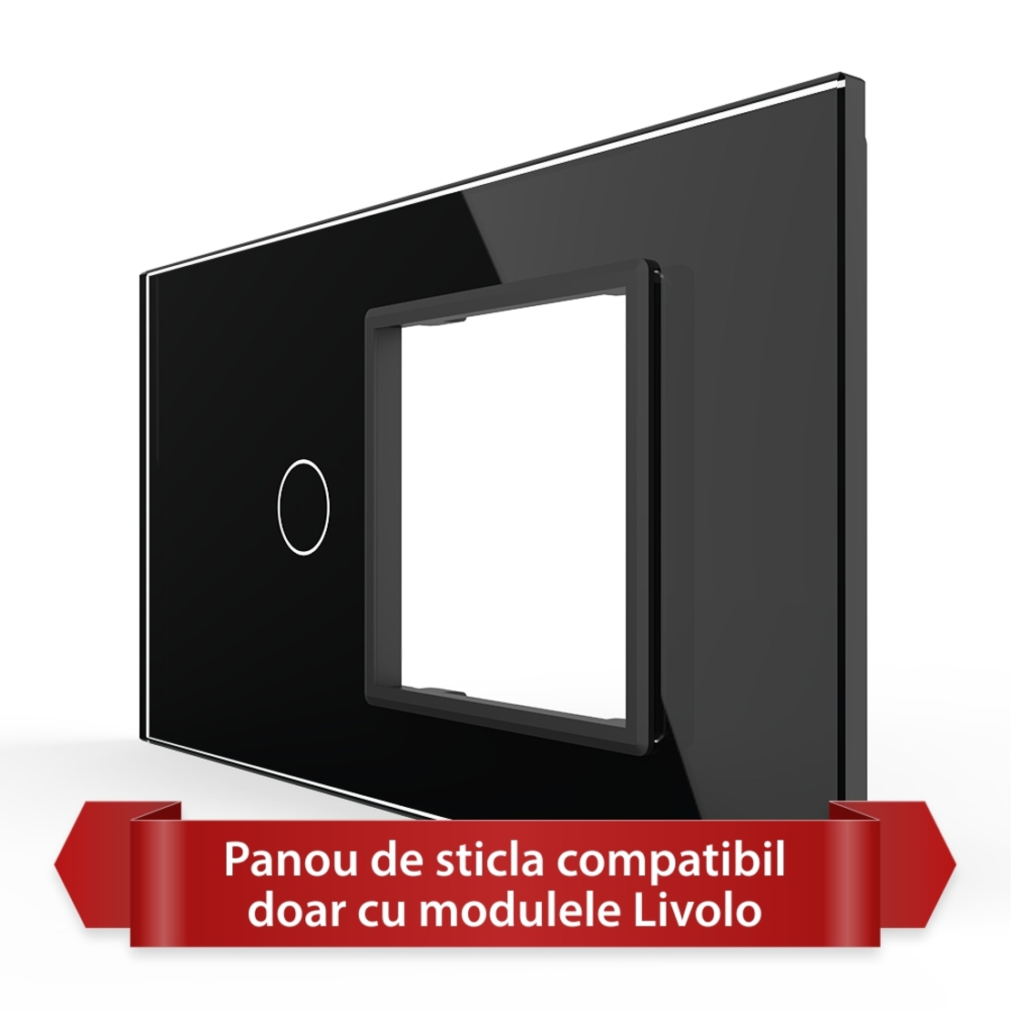 Panou Intrerupator Simplu cu Priza LIVOLO din Sticla, Standard Italian - 4M, negru