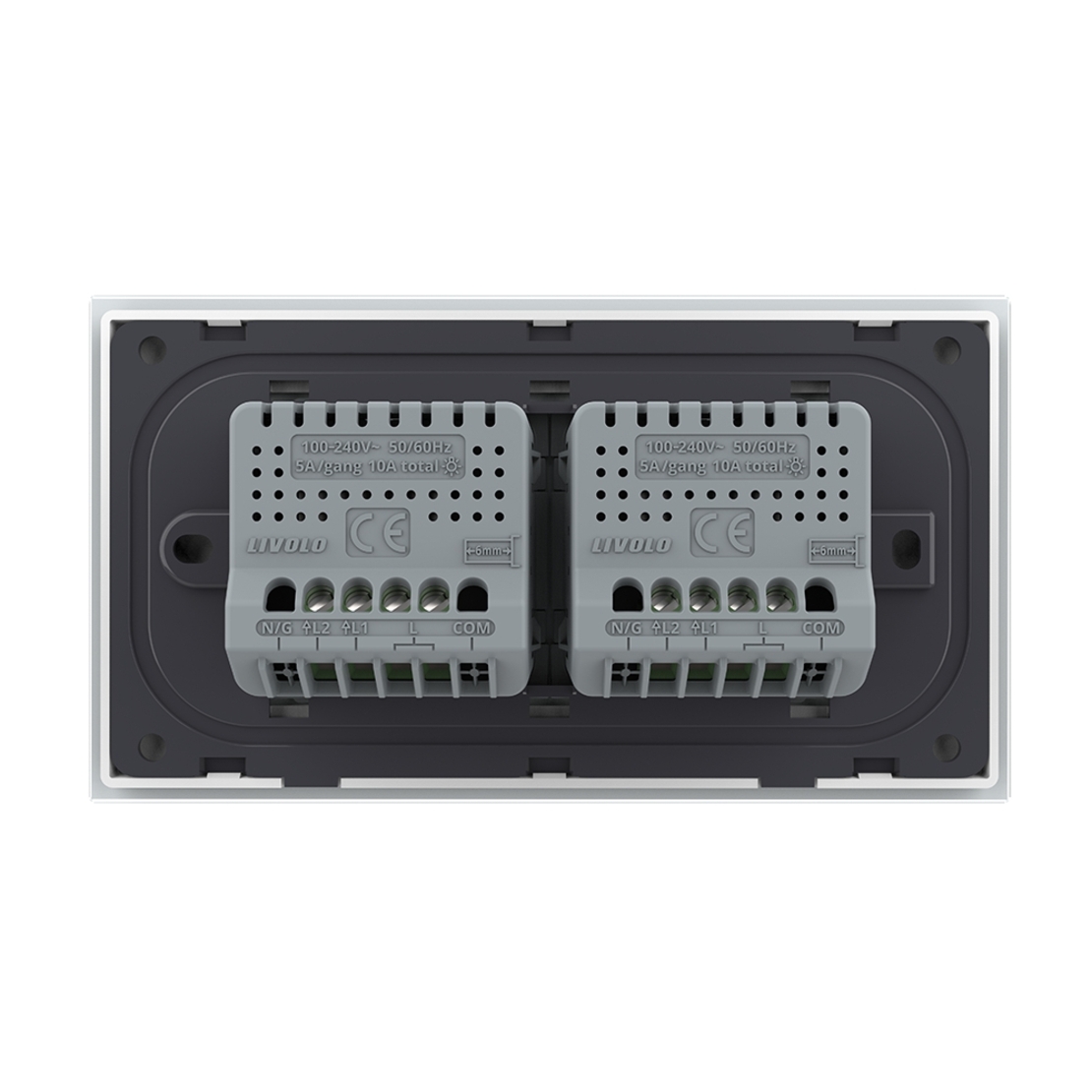 Intrerupator Dublu + Dublu cu Touch LIVOLO cu Rama Din Sticla, Standard Italian, 4M, alb