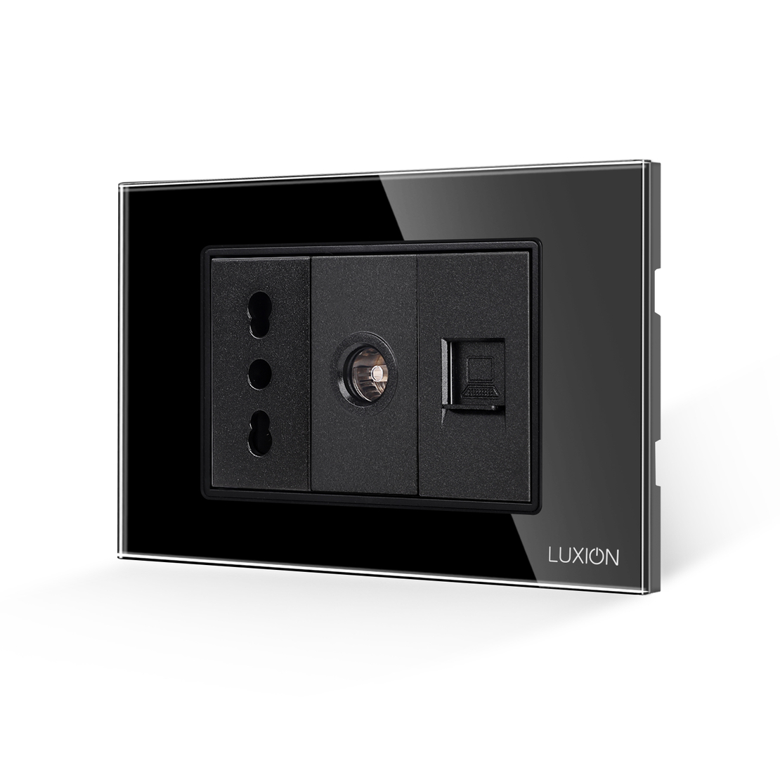 Priza Ingusta + TV + Internet cu Rama din Sticla LUXION, Standard Italian, 3M, negru
