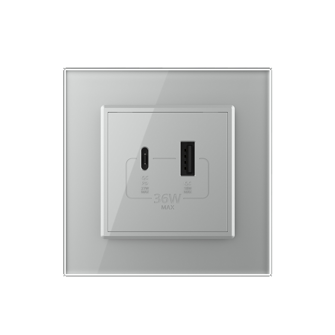 Priza USB-A + USB-C cu Rama Din Sticla LIVOLO - Serie Noua, gri