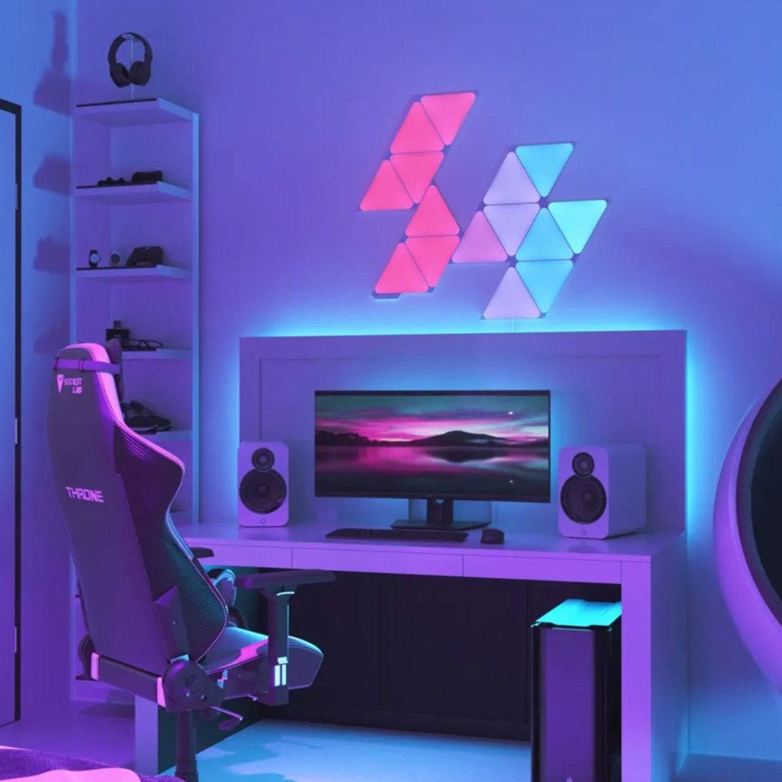 Kit 15 Panouri luminoase Nanoleaf Shapes Triangles, Iluminare LED RGBW, Senzor muzica, Cablu 2.5 m, Compatibil cu asistenti vocali