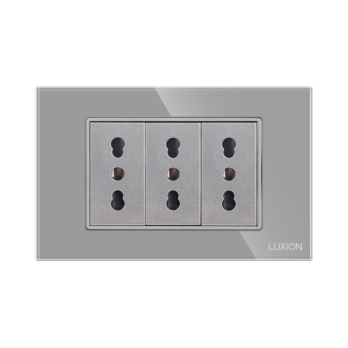 Priza Tripla cu Rama din Sticla LUXION, Standard Italian, 3M, gri