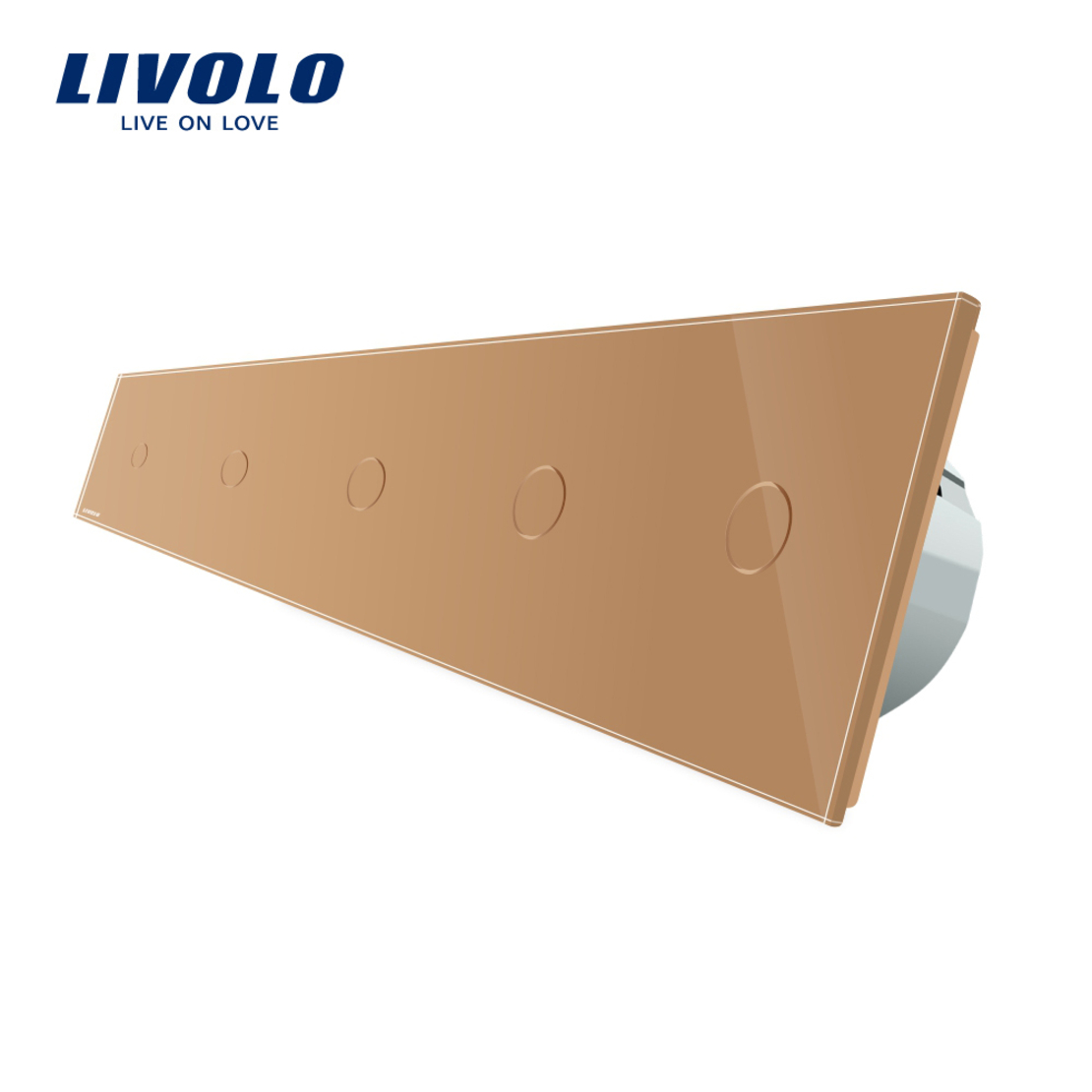 Intrerupator LIVOLO cu touch din sticla cu 5 intrerupatoare simple, auriu