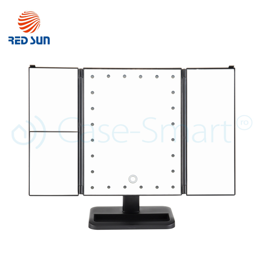 Oglinda cosmetica rotativa RedSun, Led-uri cu variator pentru make-up, negru