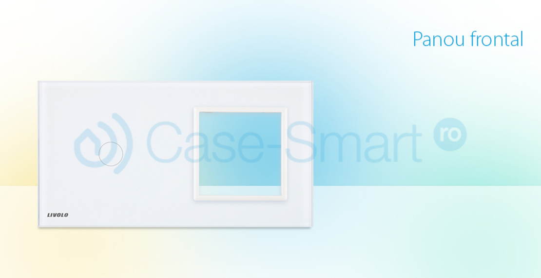 Panou intrerupator simplu cu touch si priza simpla Livolo din sticla, alb