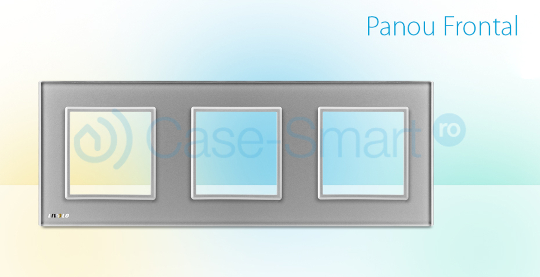 Rama priza tripla Livolo din sticla, gri