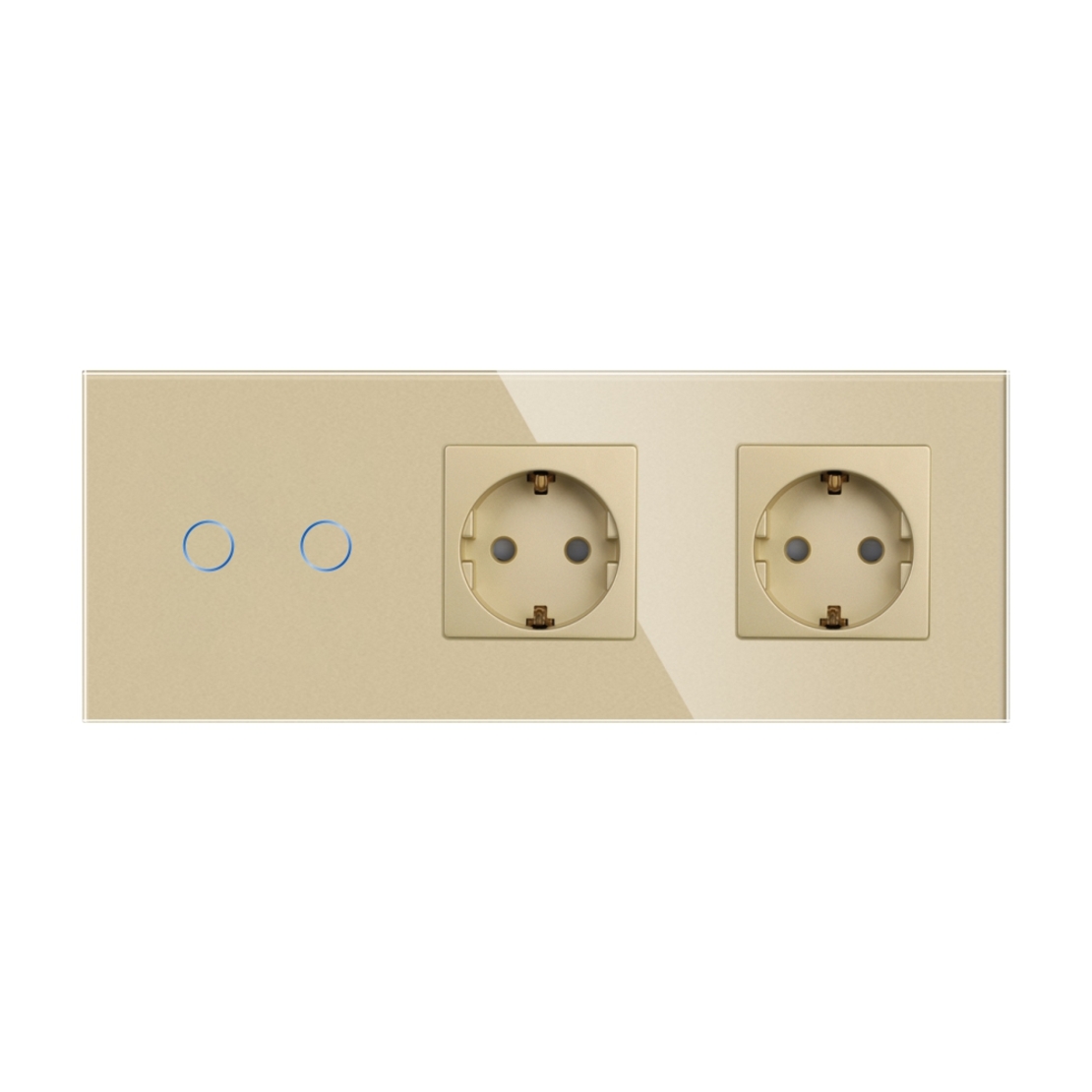 Intrerupator Dublu + 2 Prize cu Rama din Sticla LUXION, auriu