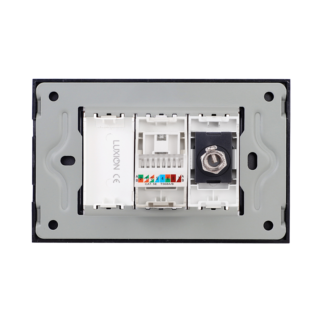 Priza TV + Internet cu Rama din Sticla LUXION, Standard Italian, 3M, negru