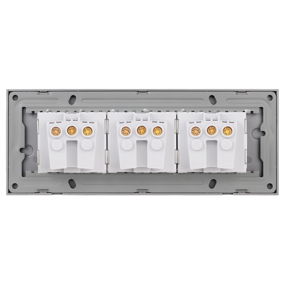 Priza Tripla cu Rama din Sticla LUXION, Standard Italian, 6M, gri