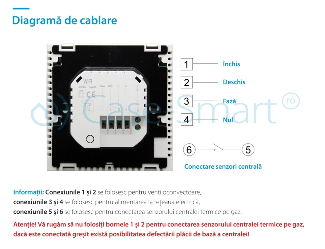 Termostat WiFi pentru centrala termica pe gaz si incalzire in pardoseala, Aplicatia mobila Smart Life, BeOk BOT-313WiFi, alb