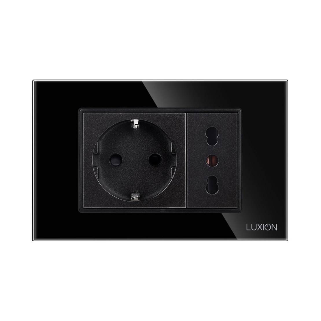 Priza Schuko + Universala Italiana cu Rama din Sticla LUXION, Standard Italian, 3M, negru