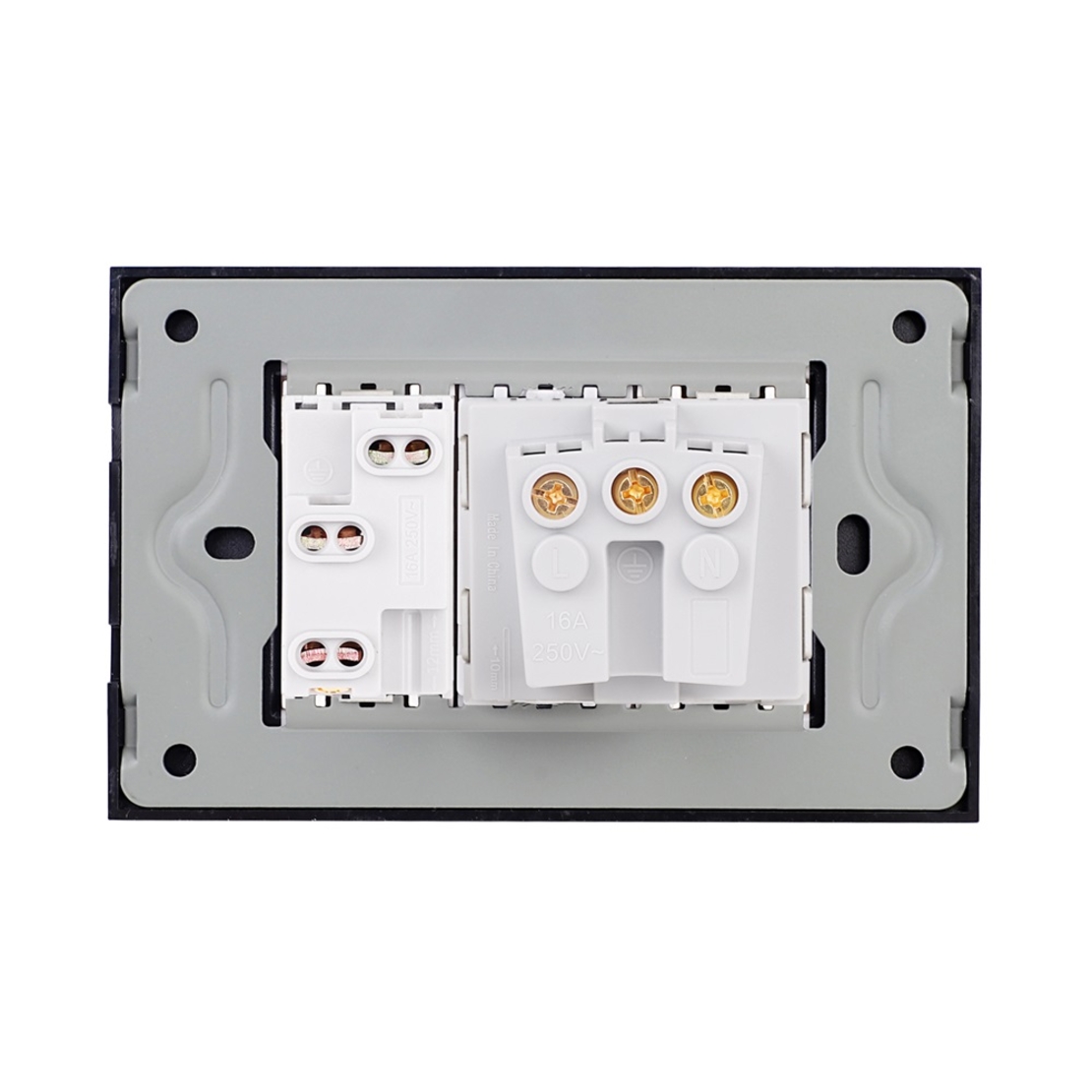 Priza Schuko + Universala Italiana cu Rama din Sticla LUXION, Standard Italian, 3M, negru