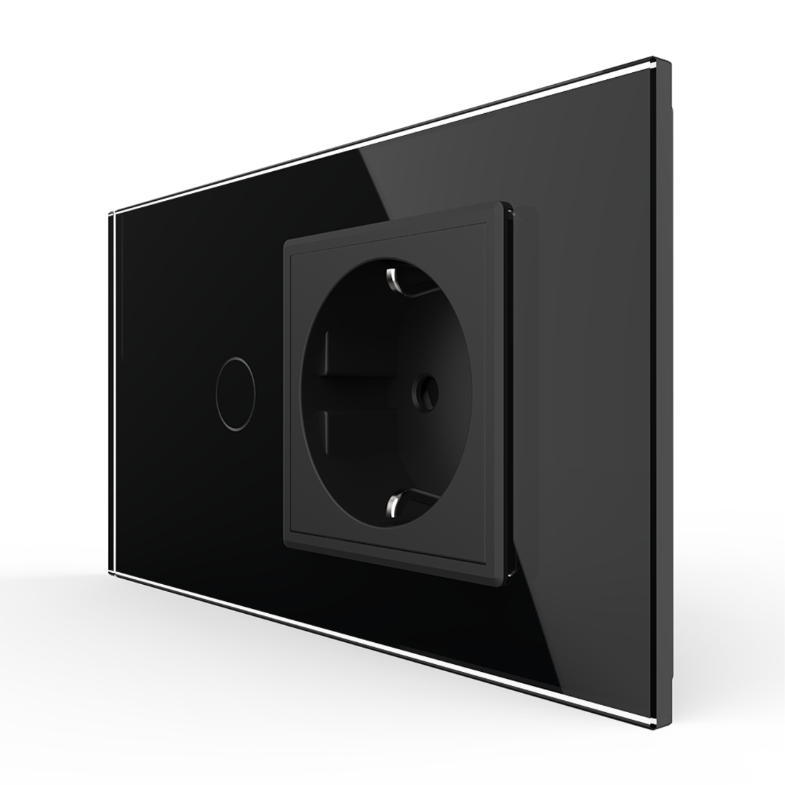 Intrerupator Simplu + Priza LIVOLO cu Rama Din Sticla, Standard Italian, 4M, negru