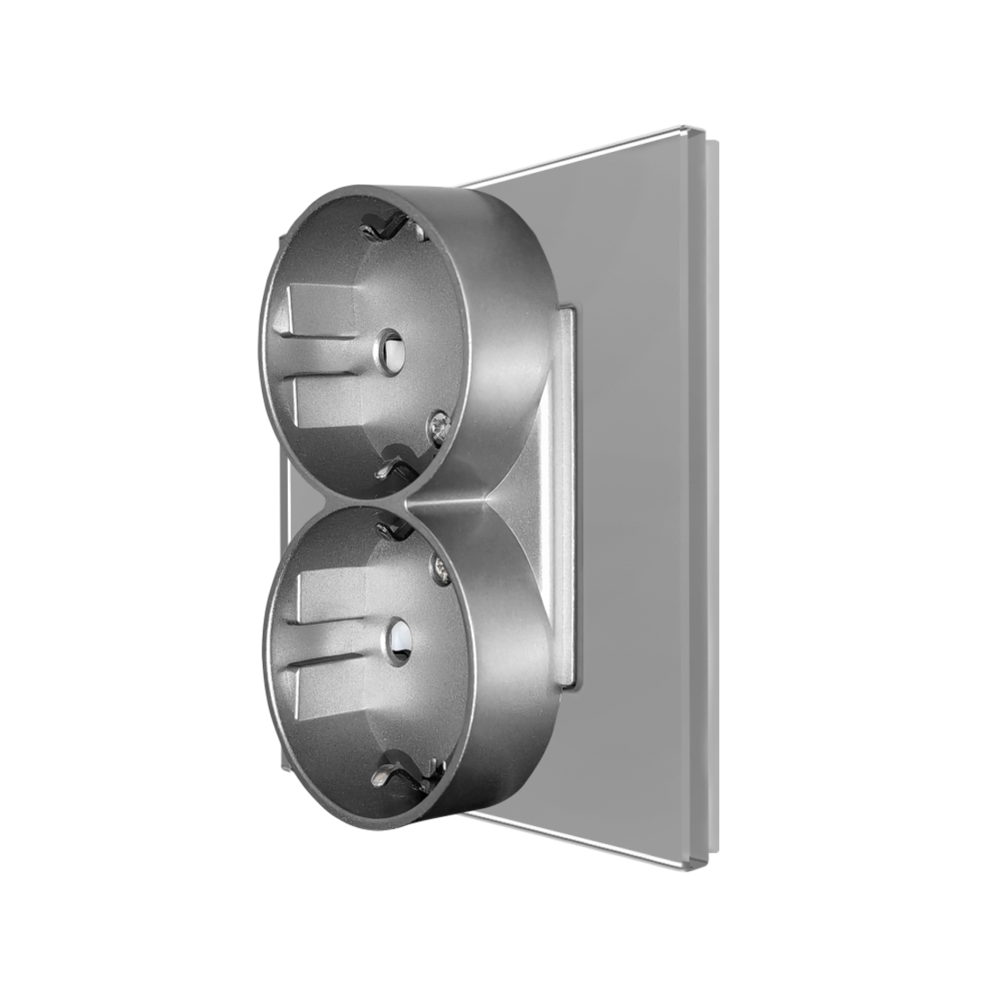 Priza Dubla LUXION cu Rama din Sticla Pentru Doza Simpla, gri