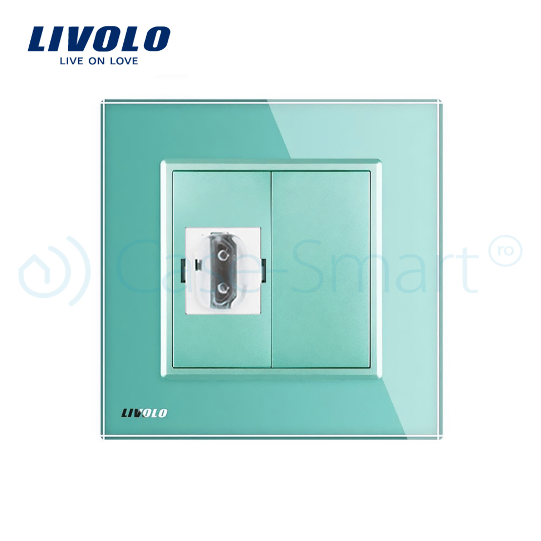 Priza simpla HDMI Livolo cu rama din sticla, verde