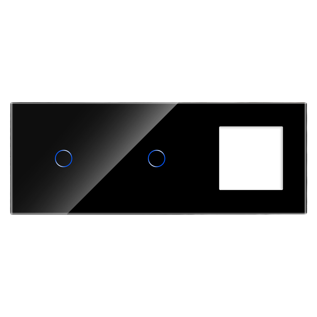 Panou Intrerupator Simplu + Simplu si Priza cu Touch din Sticla LUXION, negru