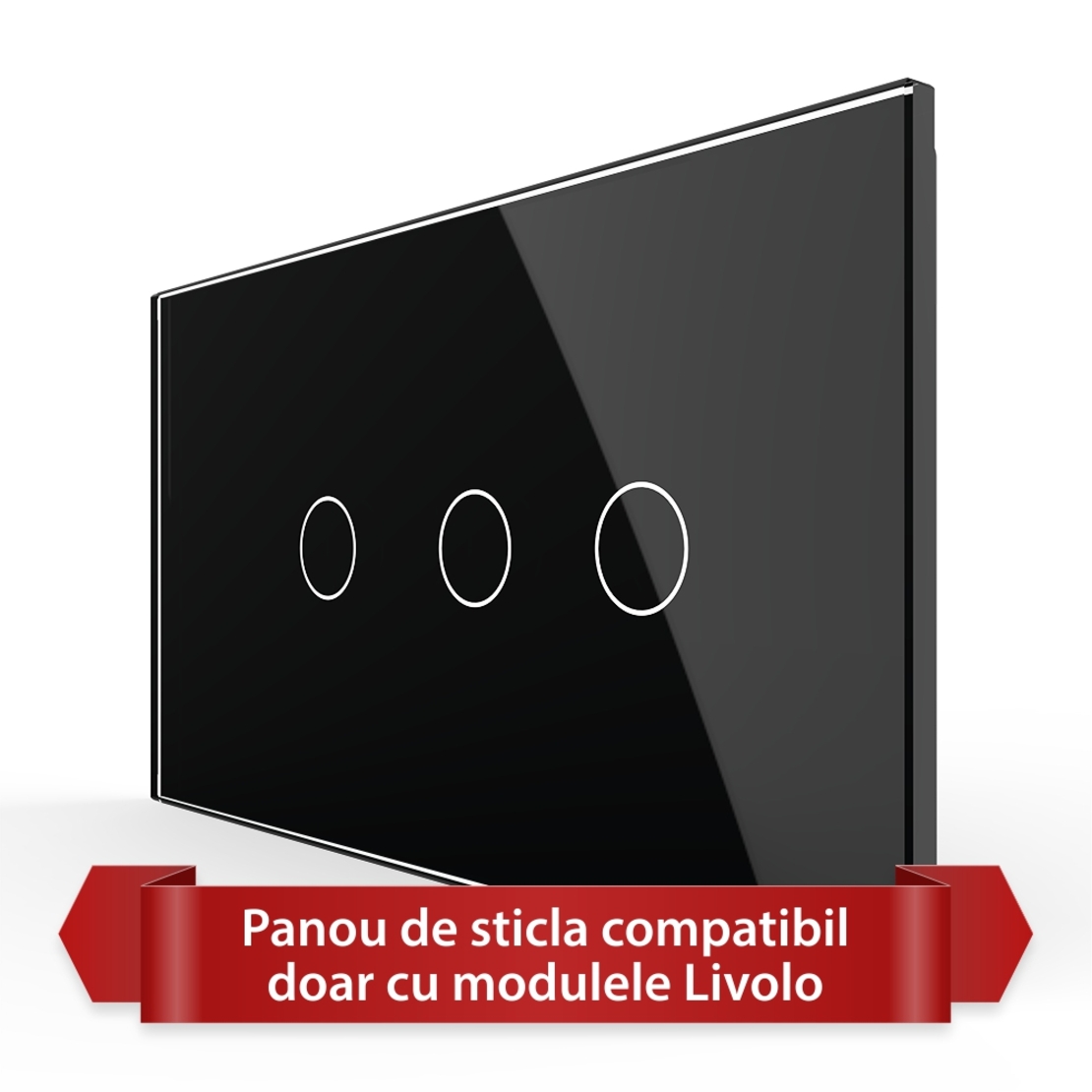 Panou Intrerupator Simplu + Dublu cu Touch LIVOLO din Sticla, Standard Italian - 4M, negru