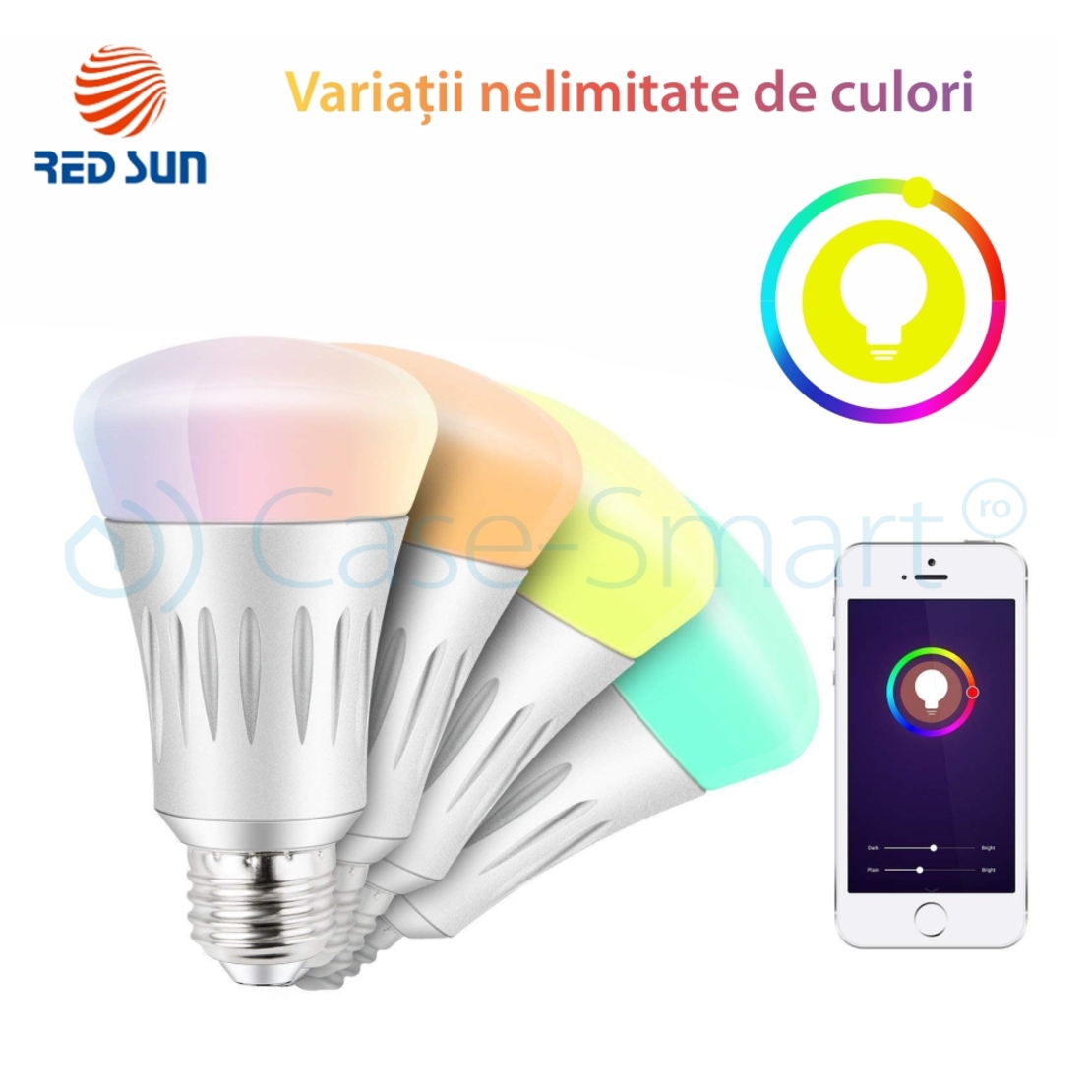 Bec inteligent LED RGB wifi rotund Red Sun, control de pe aplicatie mobila - RS-SLD02-E27