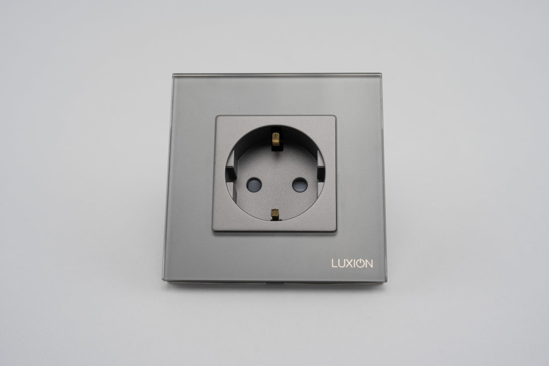Priza Simpla LUXION cu Rama din Sticla, gri