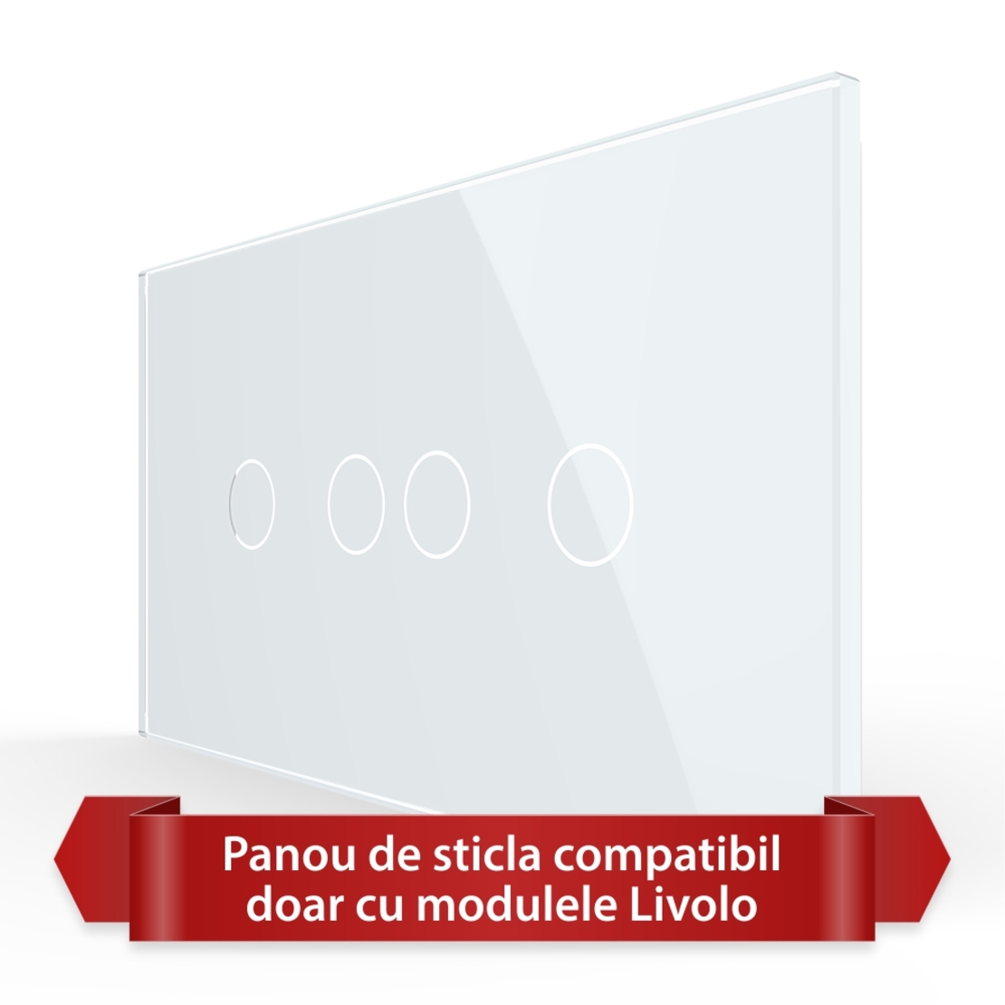 Panou Intrerupator Dublu + Dublu cu Touch LIVOLO din Sticla, Standard Italian - 4M, alb