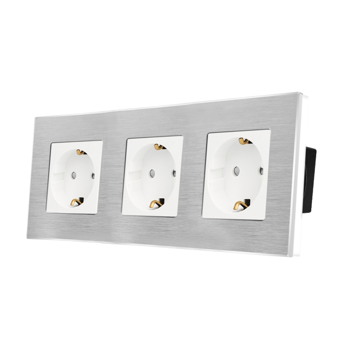 Priza Tripla LUXION cu rama din aluminiu, alb