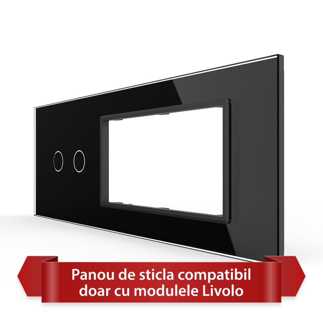 Panou Intrerupator Dublu cu 2 Prize LIVOLO din Sticla, Standard Italian - 6/7M, negru