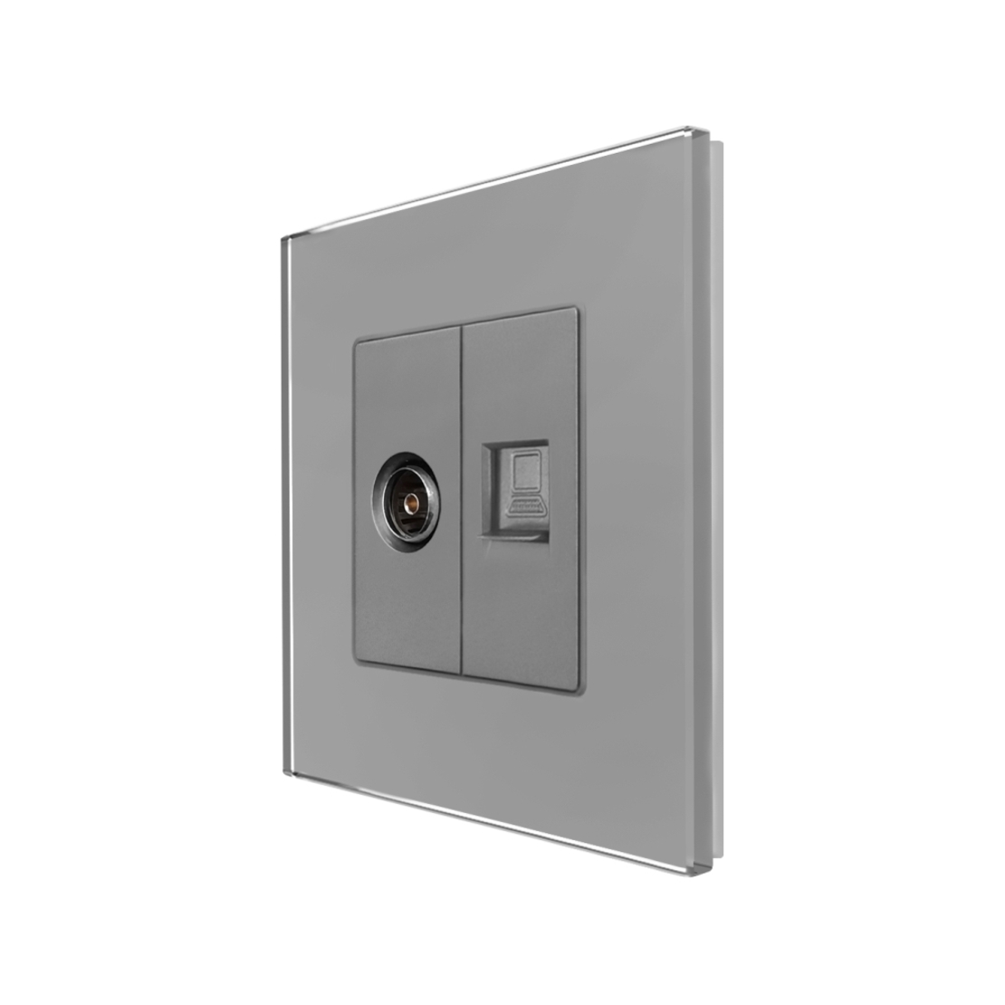 Priza TV + Internet cu Rama din Sticla LUXION, gri