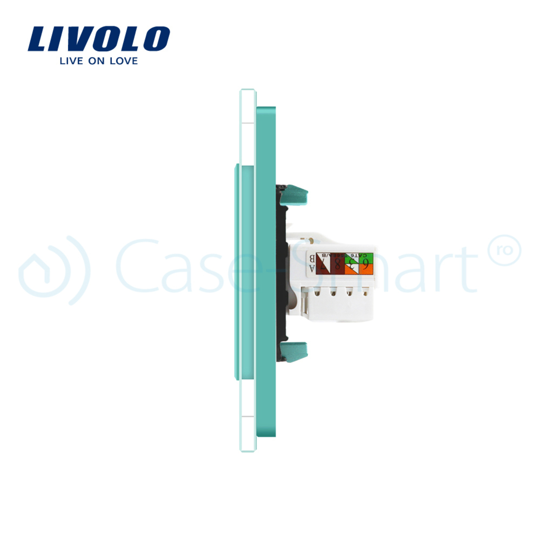 Priza dubla TV + priza internet Livolo cu rama din sticla, verde