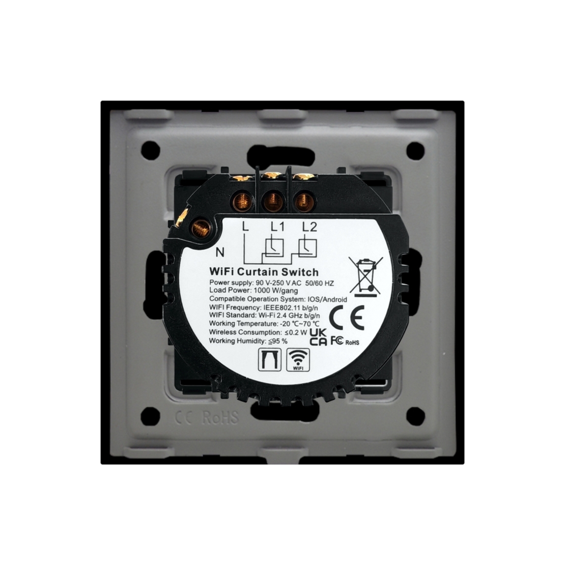 Intrerupator Wi-Fi Draperie cu Touch din Sticla LUXION, negru