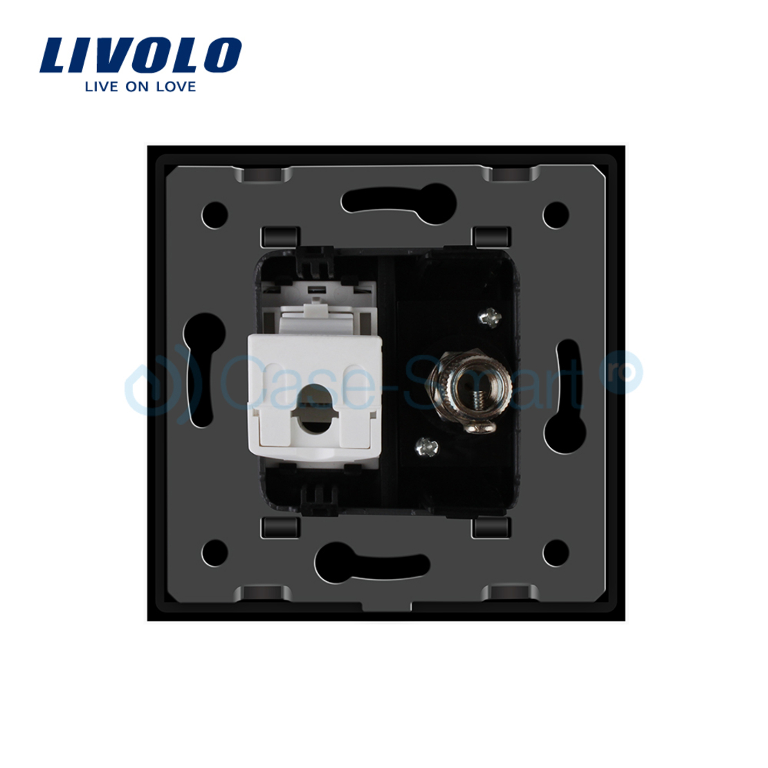 Priza dubla TV + priza internet Livolo cu rama din sticla, negru
