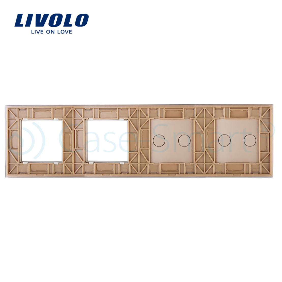 Panou 2 intrerupatoare duble cu touch si 2 prize LIVOLO din sticla, auriu