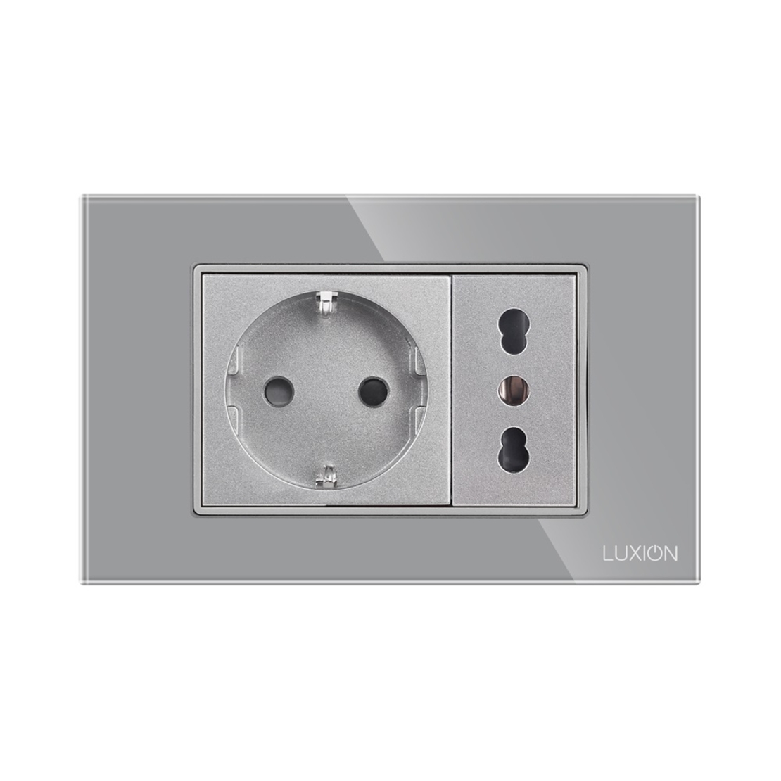 Priza Schuko + Universala Italiana cu Rama din Sticla LUXION, Standard Italian, 3M, gri