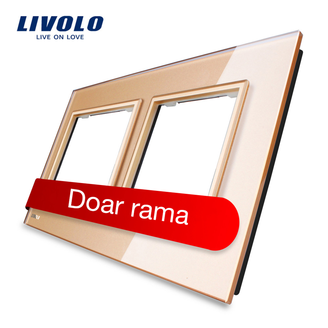 Rama priza dubla Livolo din sticla, auriu