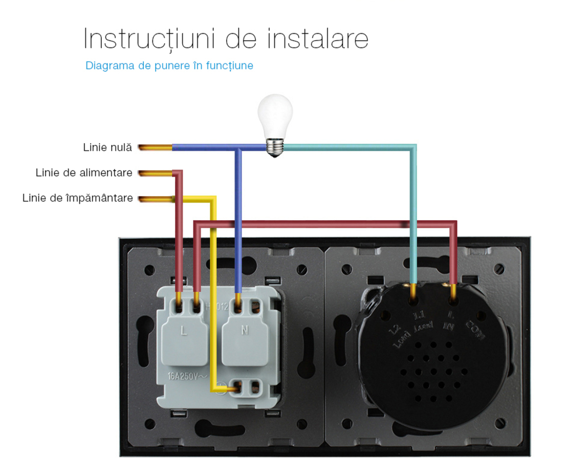Intrerupator simplu cap scara / cap cruce + priza simpla Livolo rama din sticla, gri