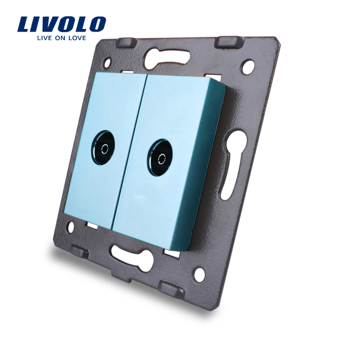 Priza dubla TV Livolo fara rama din sticla, albastru