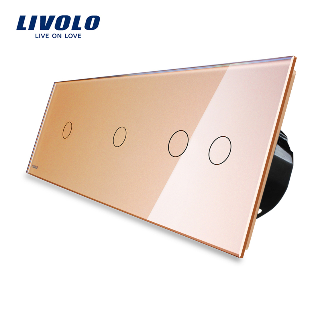 Intrerupator cu touch simplu+simplu+dublu LIVOLO din sticla, auriu