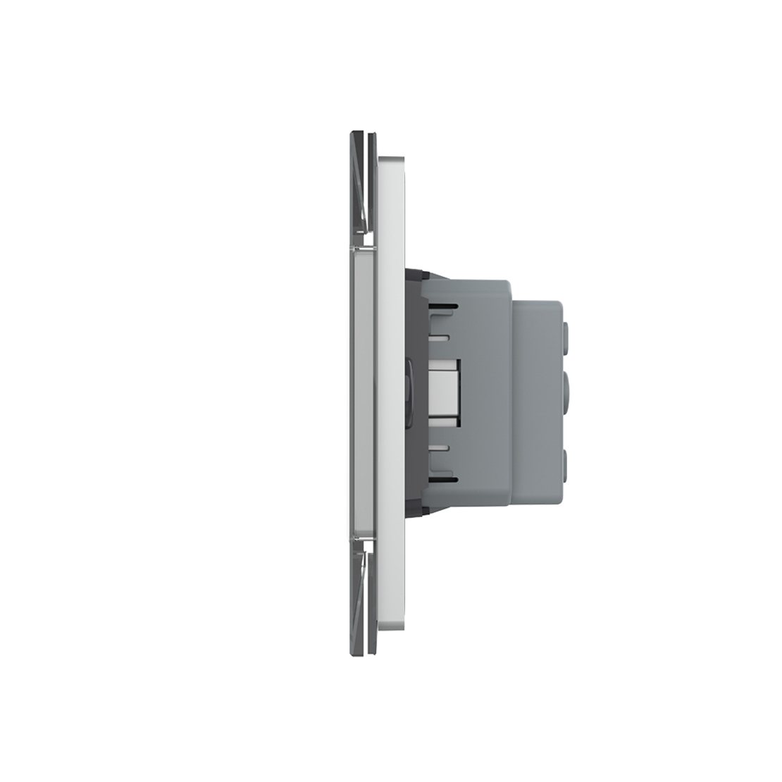 Intrerupator Simplu Cap Scara / Cruce + Priza LIVOLO cu Rama Din Sticla, Standard Italian, 4M, gri